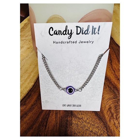 NWT Handmade Candy Did It! Purple Double Sided Eye Of Protection Necklace - Picture 3 of 4